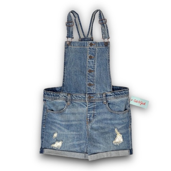 ❤️ NWT CAT & JACK Rolled Hem Denim Shortalls Overall Shorts Classic 80s 90s - Picture 3 of 11